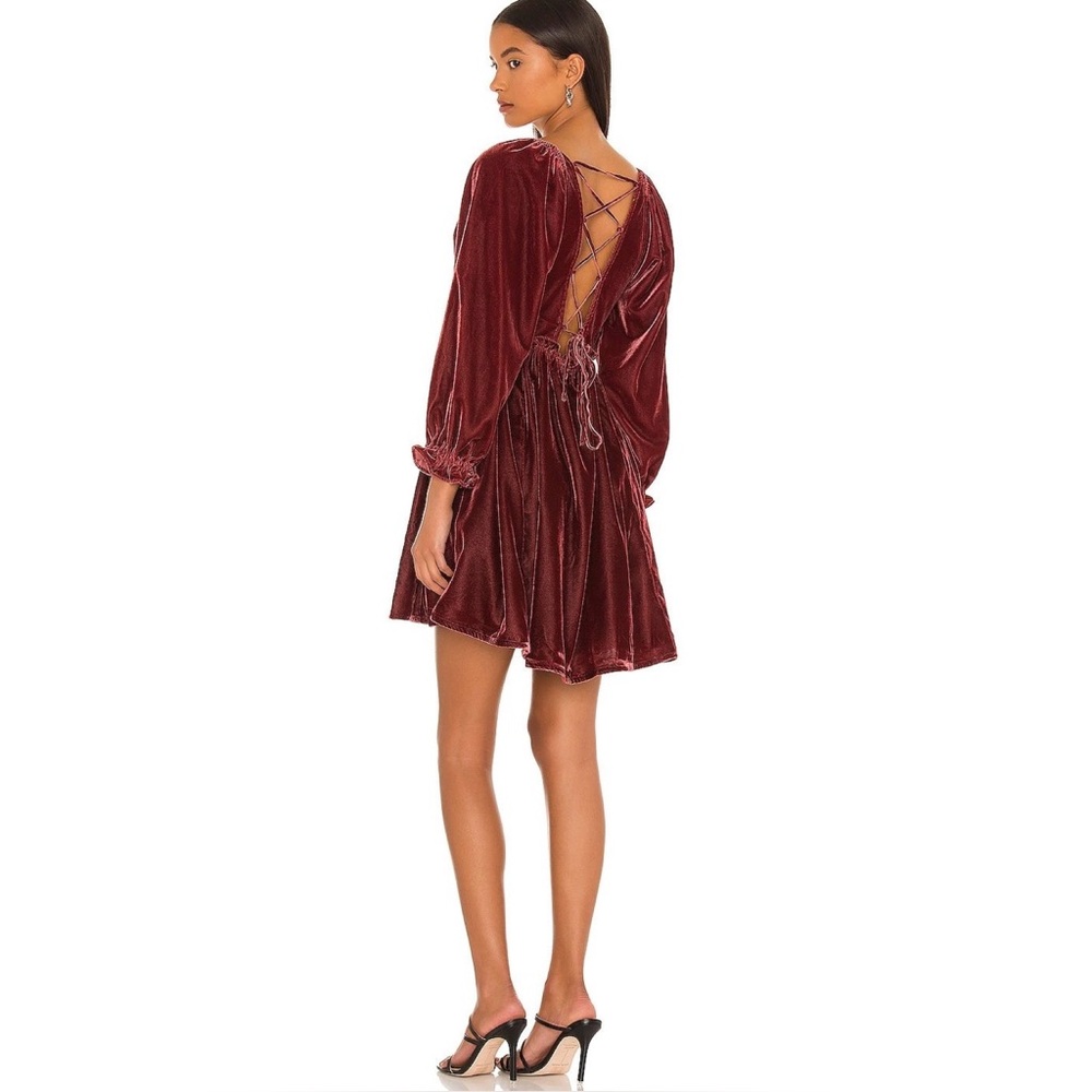 Free People Daphne Velvet Sleeve Mini Dress in Roan Rouge Sz. XS - Picture 2 of 16